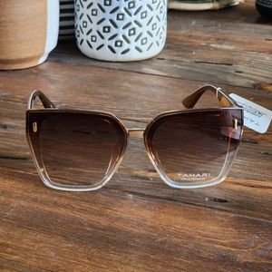 Tahari Cat Eye Shield Sunglasses Brown Brown Gradient Lens TH816 BNX